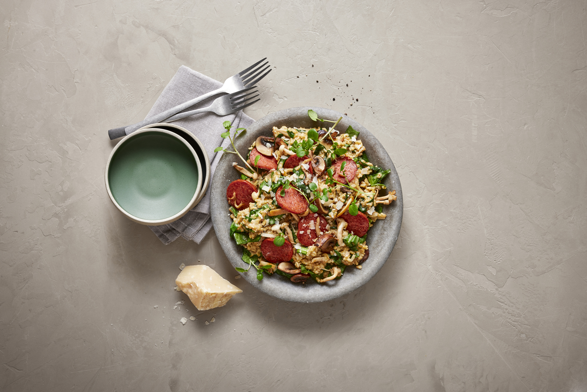 Havrerisotto med svampe og Chorizo