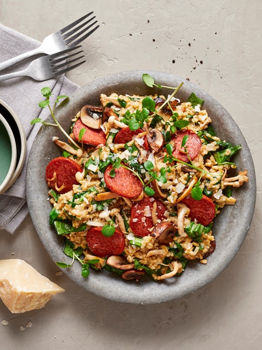 Havrerisotto med svampe og Chorizo