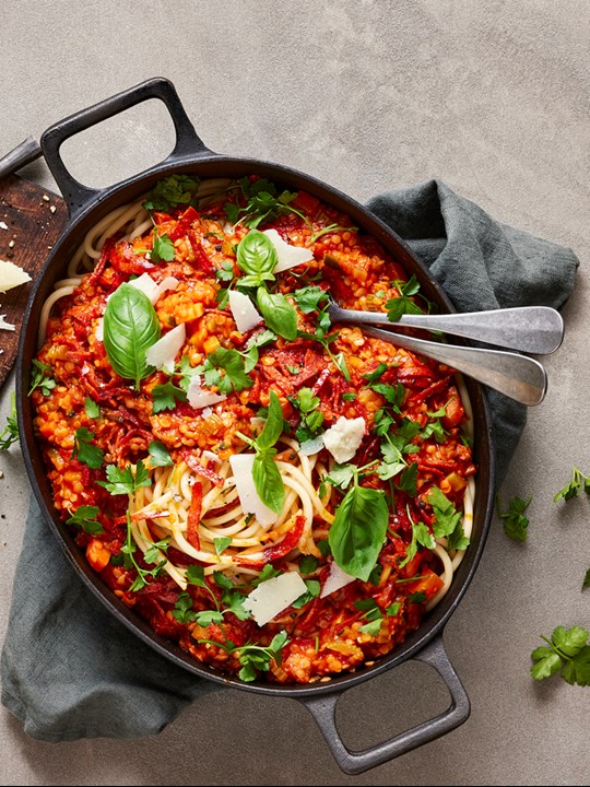 Linse bolognese med pepperoni